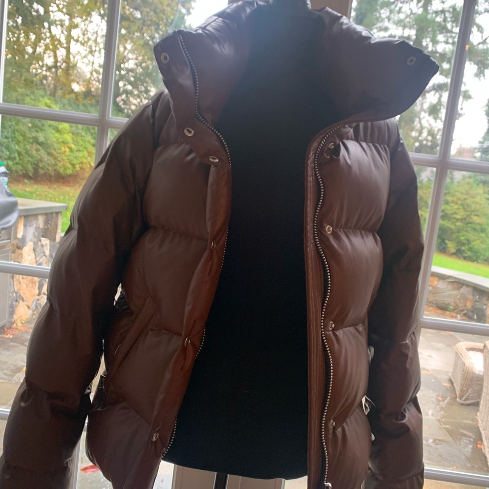 SAM. Isabel Faux Leather Puffer Coat .Color Brandy.  Pristine- purchased 11/2021